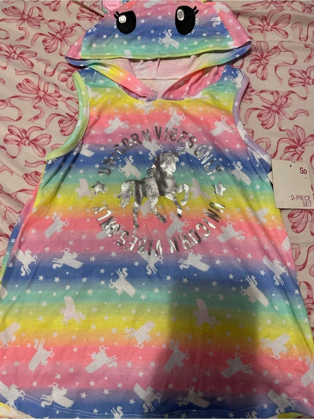 SO Girls 3T Rainbow Unicorn Hooded Dress NWT